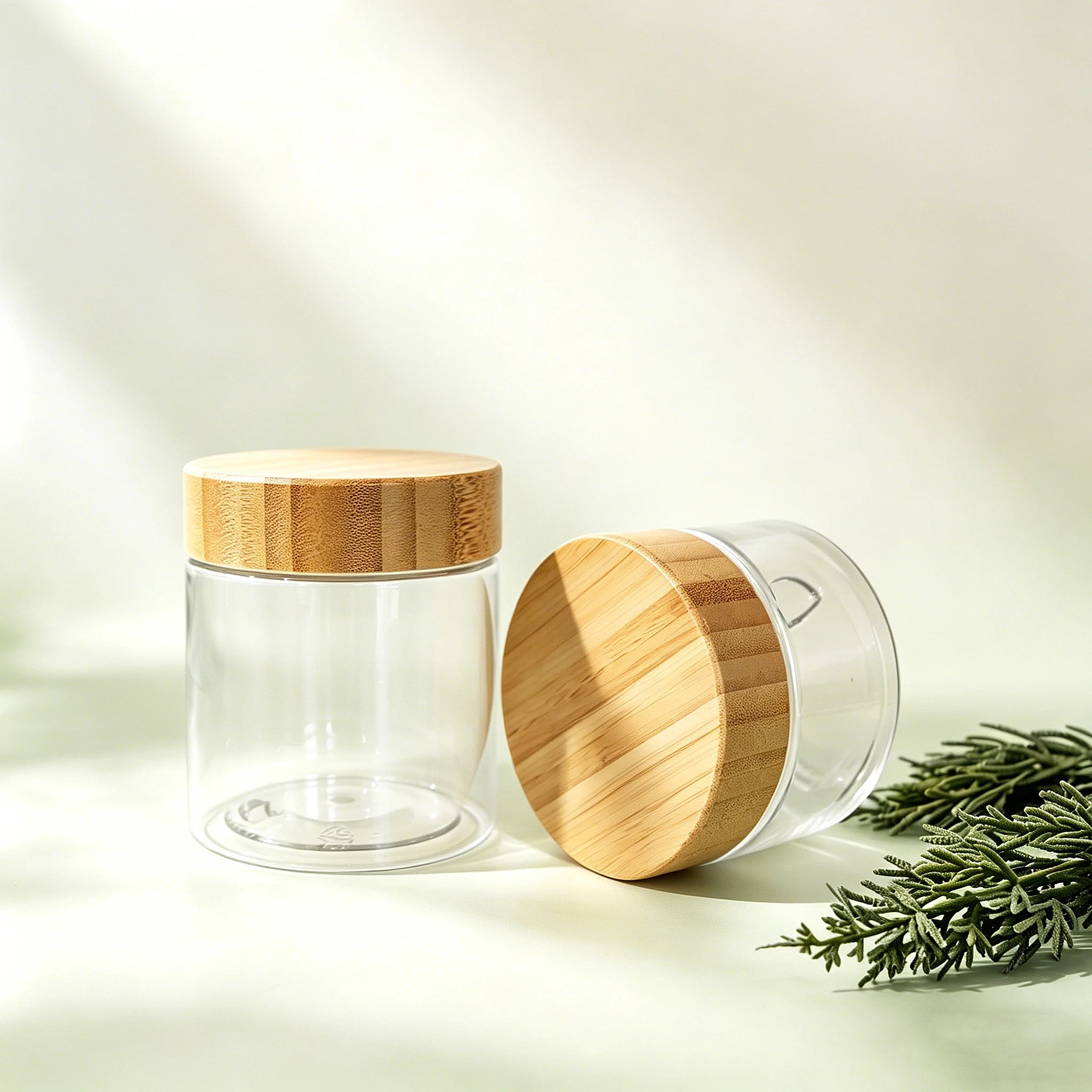 Eco Friendly Skincare Body Scrub PET Plastic Cosmetic Butter Cream Jar with Bamboo Lid Packaging - 图片 6