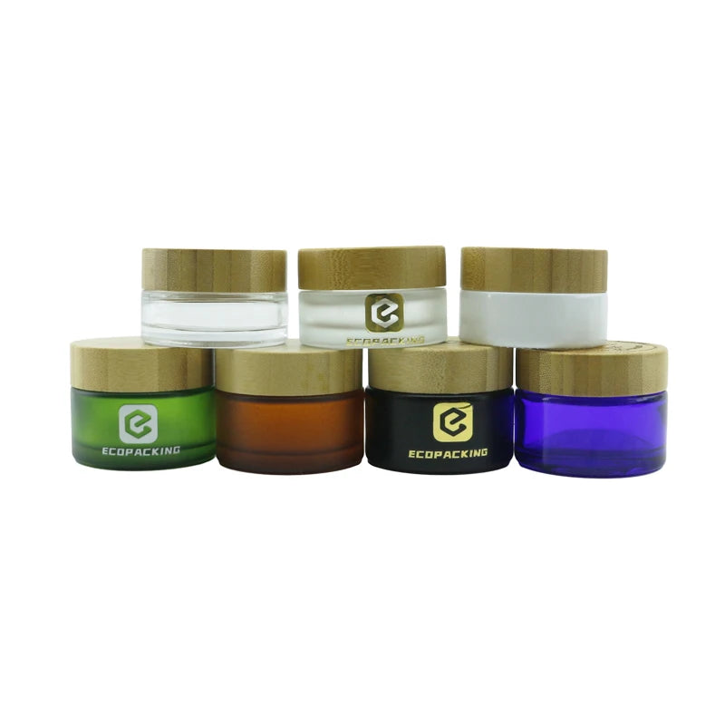 Cosmetic Body Butter Cream 5ml 15ml 30ml 50ml 100ml 200ml Frosted White Black Amber Green Glass Jar with Bamboo Lid for Cream - 图片 8