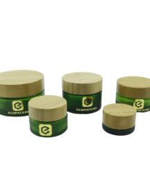 5g 15g 30g 50g 100g clear Green Amber Cosmetic Frosted Glass Jars Bamboo Packaging with Bamboo Lid