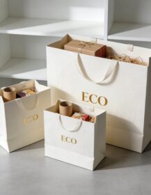 Biodegradable Recycled Paperboard Bag Eco-Friendly Custom Logo Supermarket Grocery Cosmetic Jewelry Packaging Gift Wrapping