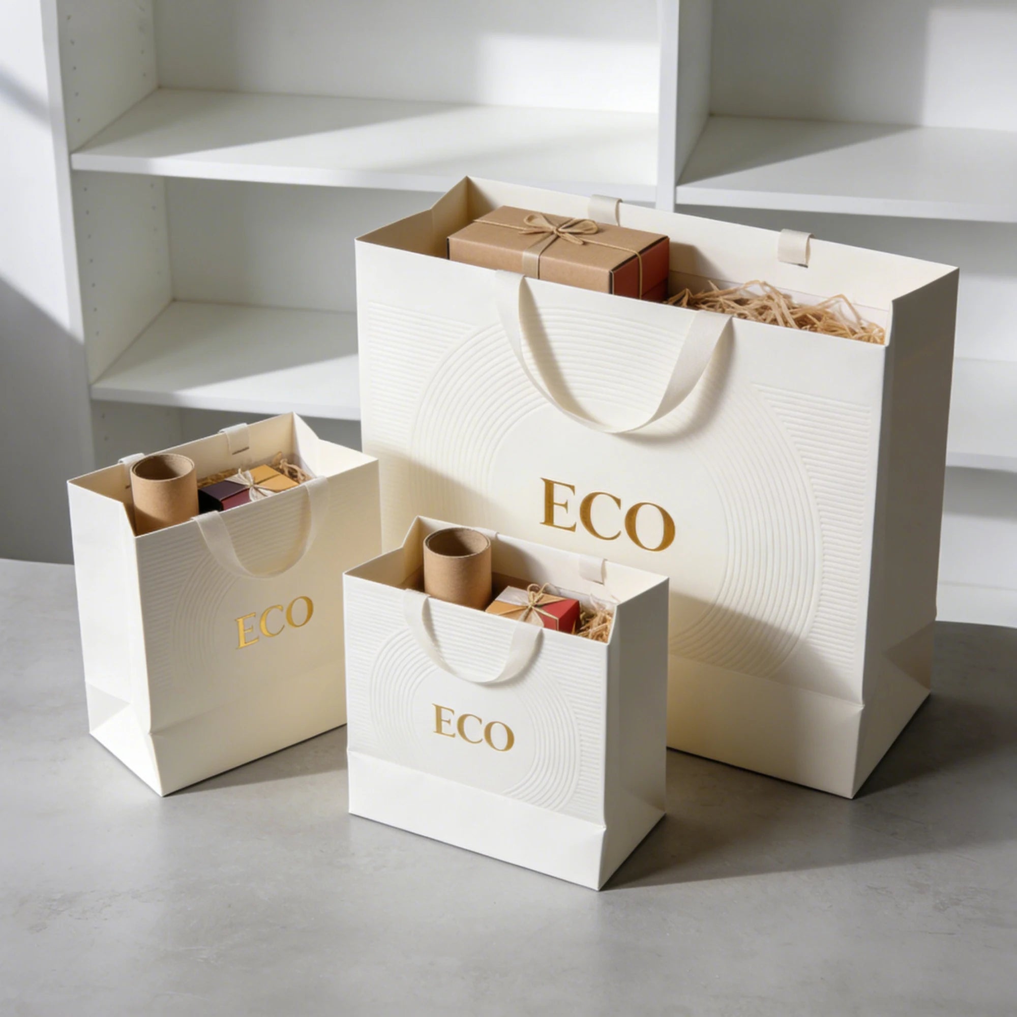 Biodegradable Recycled Paperboard Bag Eco-Friendly Custom Logo Supermarket Grocery Cosmetic Jewelry Packaging Gift Wrapping