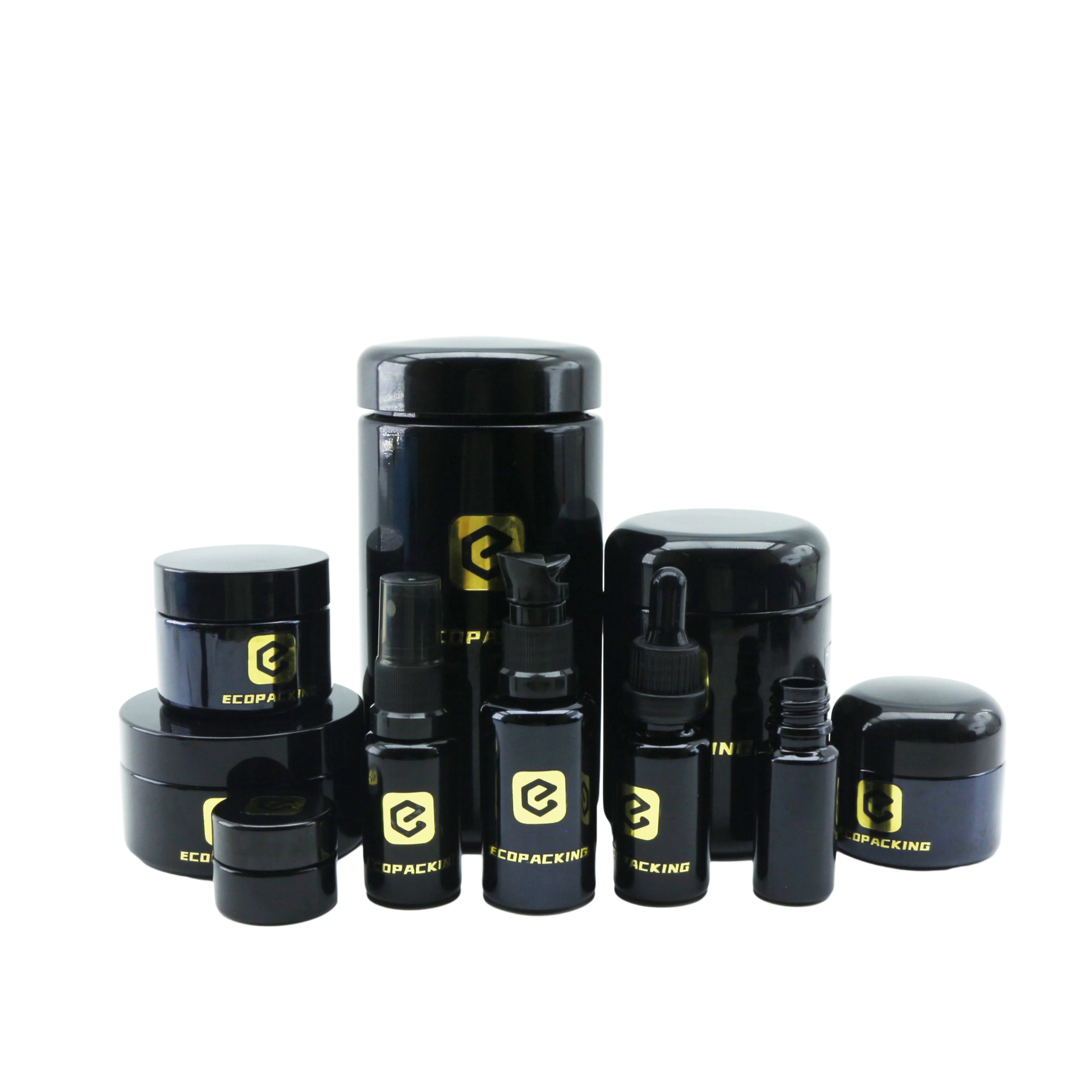 UV Black Dark Violet Cosmetic Glass Jar with Lid 5ml to 1000ml Range for Body Butter Cream Hair Wax for Skin Care - 图片 5