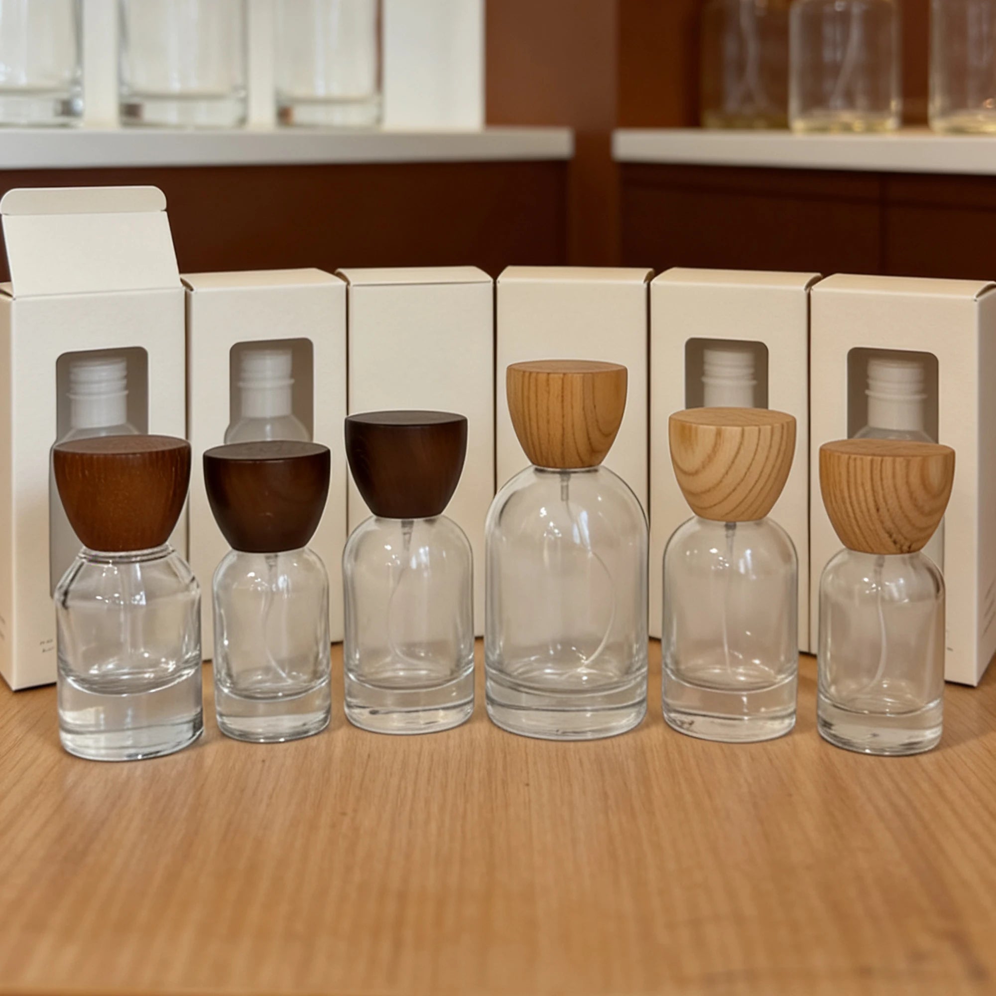 Custom Logo Matte Frost Glass Perfume Bottle with Wooden Cap and Gift Box Packaging 30ml/50ml/100ml - 图片 6