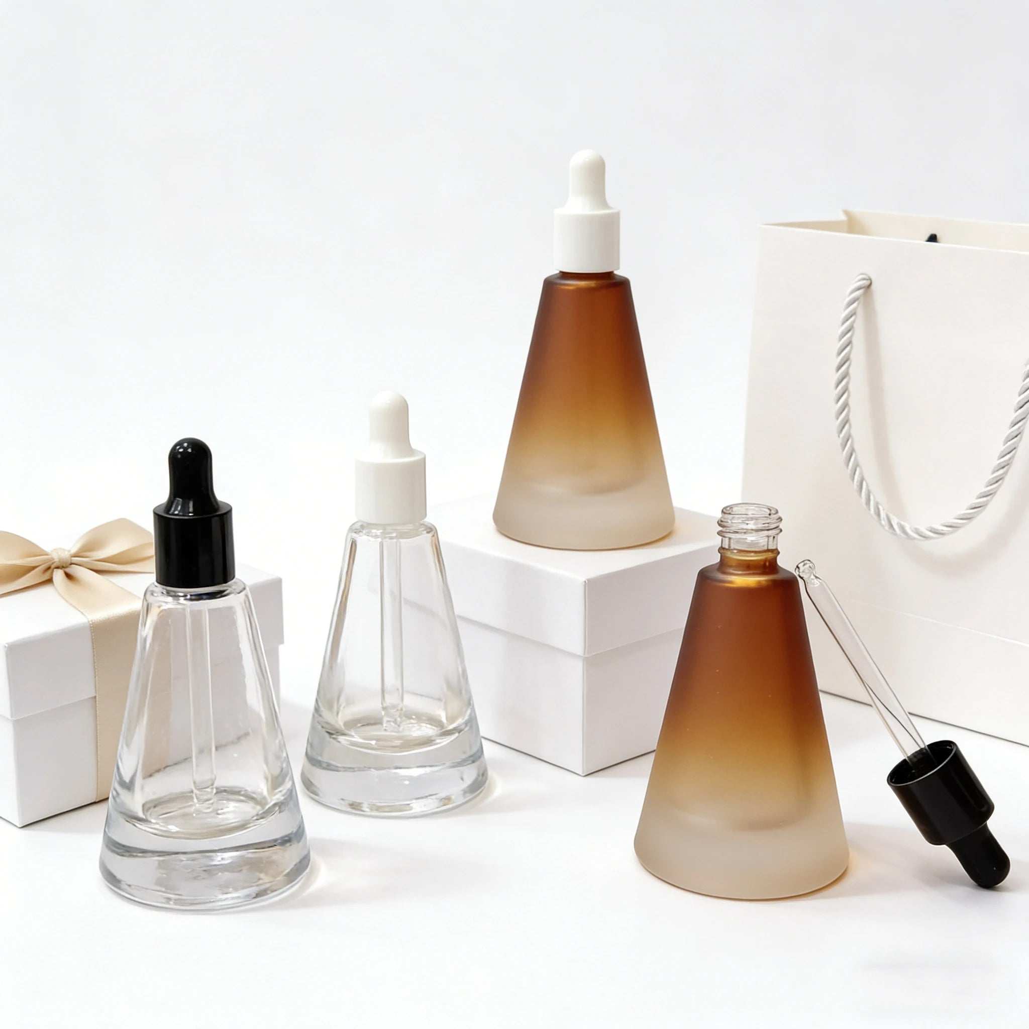 Luxury Frost Gradient Amber Essential Oil Dropper Glass Bottle Empty Cosmetic Personal Care Glass Bottle 15ml - 图片 2