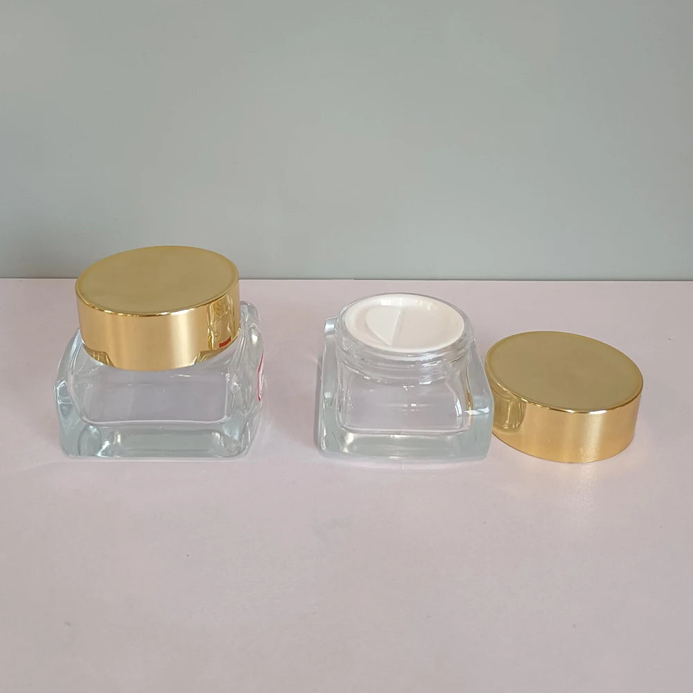 square clear Cosmetic Glass Pump Bottles 30ml 50ml 100ml 120ml Lotion Serum Bottle Cream Jar 30g 50g Glass Jars and Bottles M888 - 图片 3