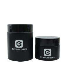 Premium Luxury Round Cosmetic Container 50ml 100ml Matte Black Glass Cream Jar With Black Lid
