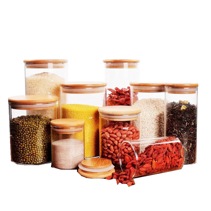 OEM Custom High Borosilicate Transparent Glass Food Storage Jar with Bamboo Lid Kitchen Food Container Set Glass Packaging - 图片 3