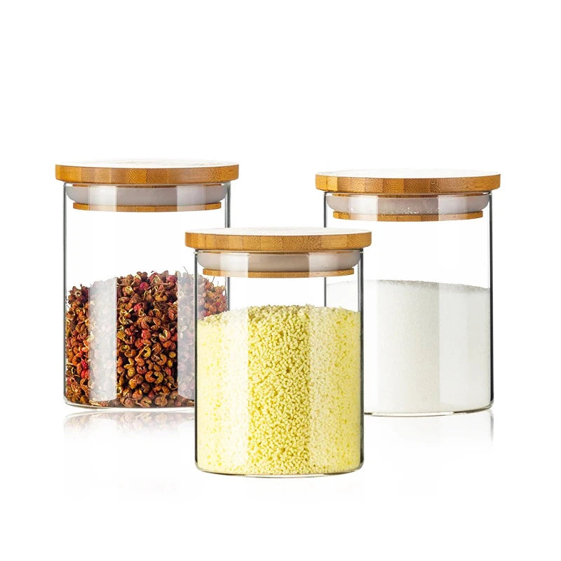 High Quality Food Grade Kitchen Glass Food Storage Jar Set with Bamboo Acacia Lid for Saffron Tea Coffee Packaging - 图片 5