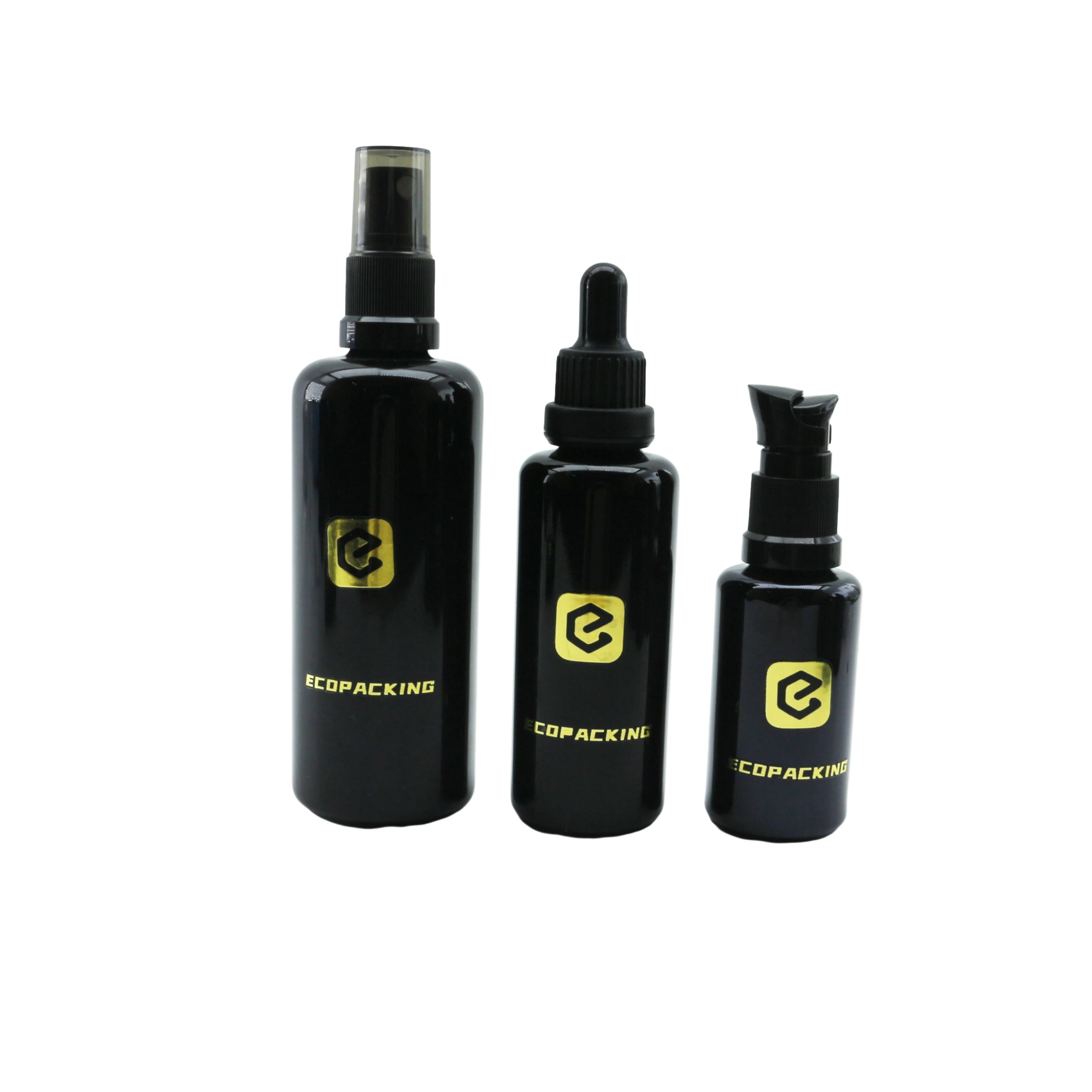 5ml 10ml 15ml 20ml 30ml 50ml 100ml 200ml Black UV Dark Violet Glass Bottle Cosmetic Lotion Essential Oil Dropper Bottle - 图片 3