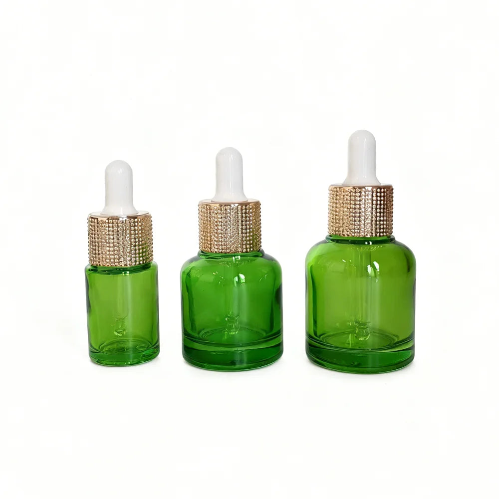 Wholesale Premium 10ml 20ml 30ml Green Cosmetic Hair Essence Oil Glass Face Serum Packaging Bottles With Droppers