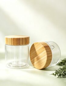 Eco Friendly Skincare 50ml 150ml 250ml 8oz Body Scrub Transparent Pet Plastic Jar with Bamboo Lid for Cream Container Packaging