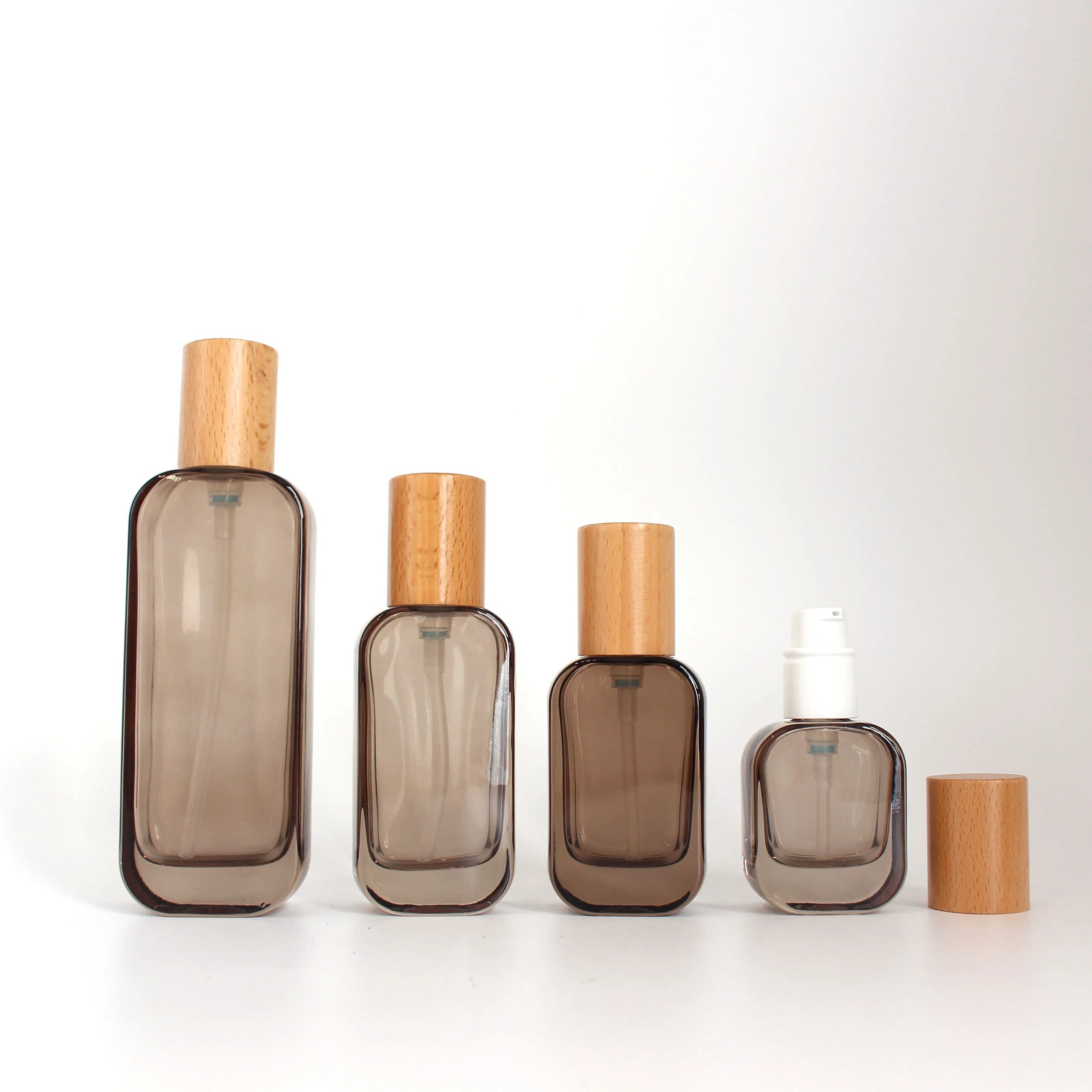 Luxury Bamboo Lid Lotion Glass Pump Bottle 20ml 30ml 50ml 100ml 120ml Empty Glass Bottle
