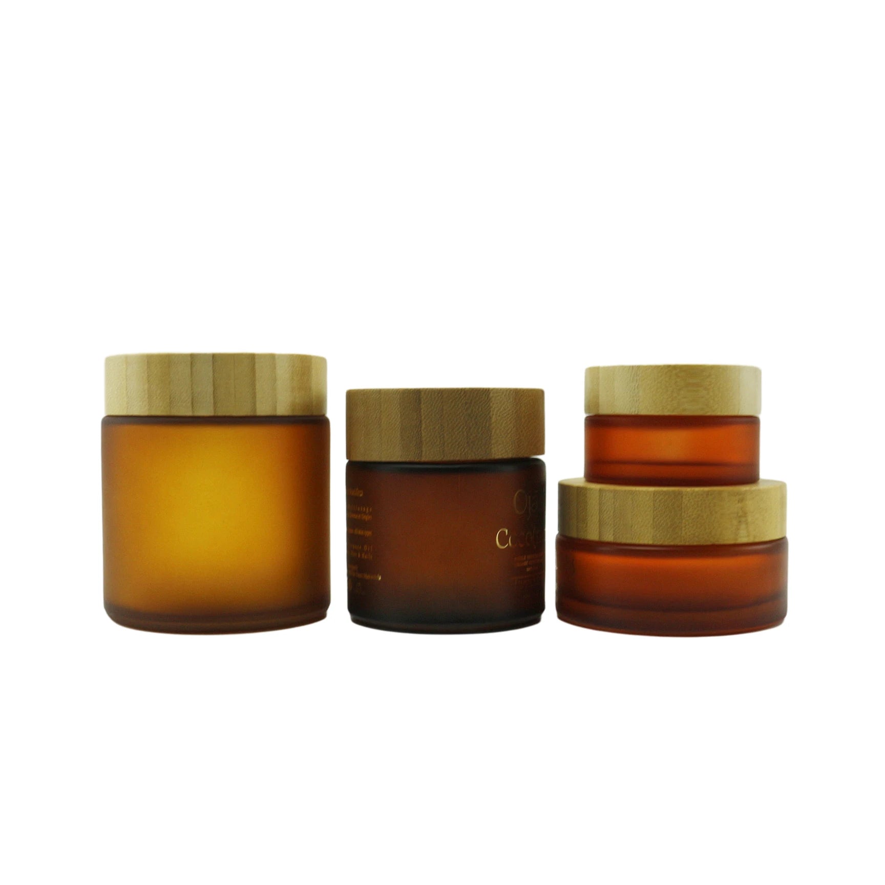 Custom logo Cosmetic Cream Container 50ml 100ml 150ml 250ml Amber Matte Frosted Glass Jar with Bamboo Wood Lid - 图片 7