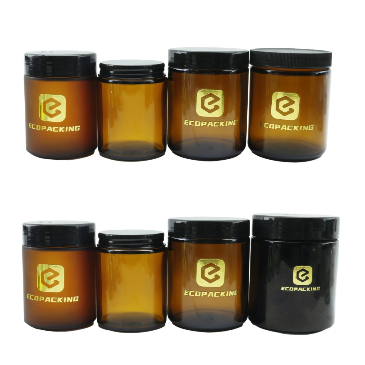 100g-500g Amber Wide Glass Jars with Black Lid for Candles Food Eye Drops & Skin Care Cream - 图片 2