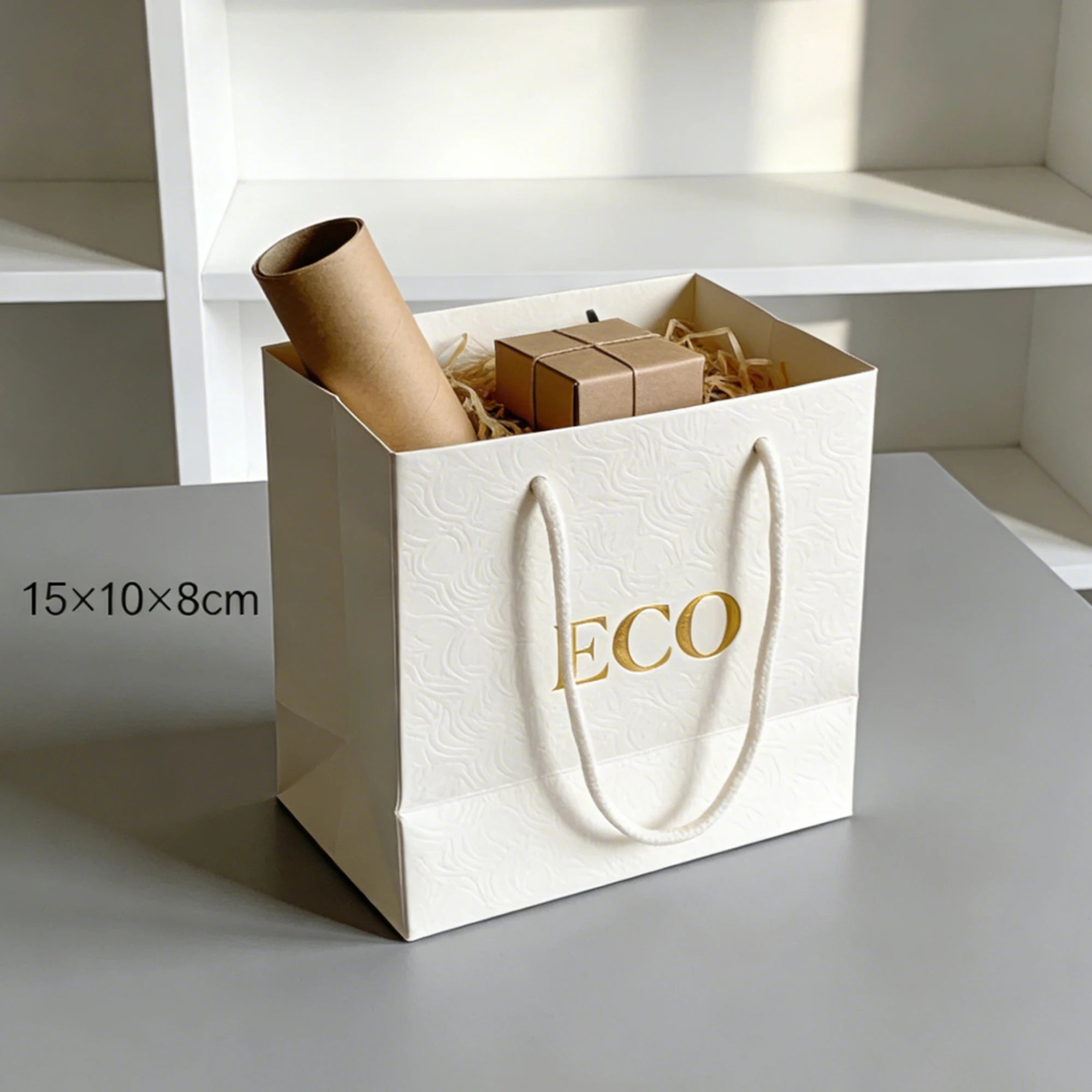 Biodegradable Recycled Paperboard Bag Eco-Friendly Custom Logo Supermarket Grocery Cosmetic Jewelry Packaging Gift Wrapping - 图片 5