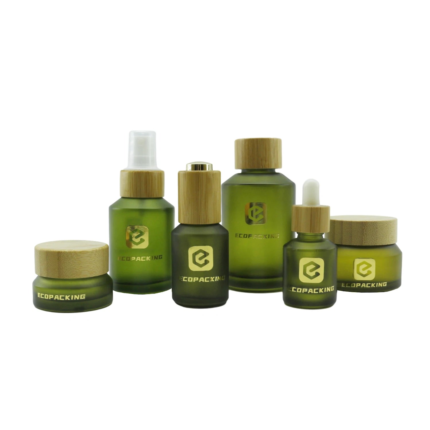 Cosmetic Packaging 15ml 30ml 60ml 100ml 120ml 200ml Slant Shoulder Frosted Olive Green Glass Dropper Bottle Serum with Pump - 图片 3