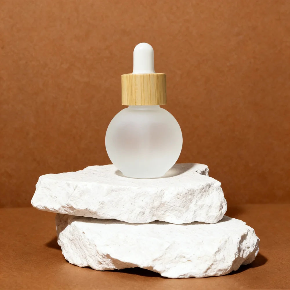 20ml Bamboo Essential Oil Round Ball Shape Frosted Glass Dropper Bottle - 图片 2