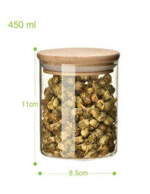450ml High Quality Borosilicate Glass Tea Jar with Bamboo Lid 100pcs MOQ Screen Printing Chocolate & Noodle Storage 8888J