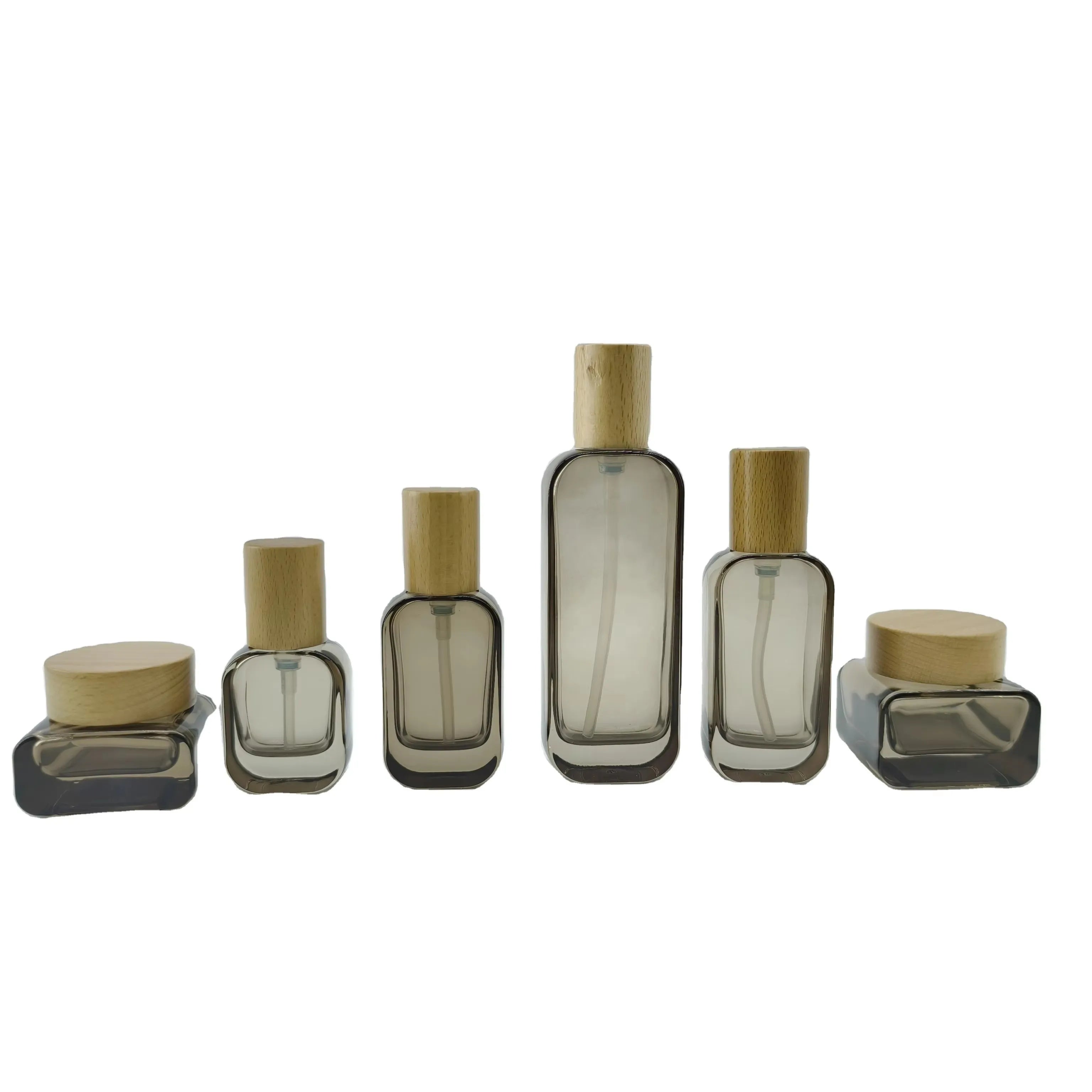 Skin Care 30g 50g 100g Empty Square Borosilicate Dark Glass Cream Jar with Screw Cap for Cosmetics with Wood Lid - 图片 4