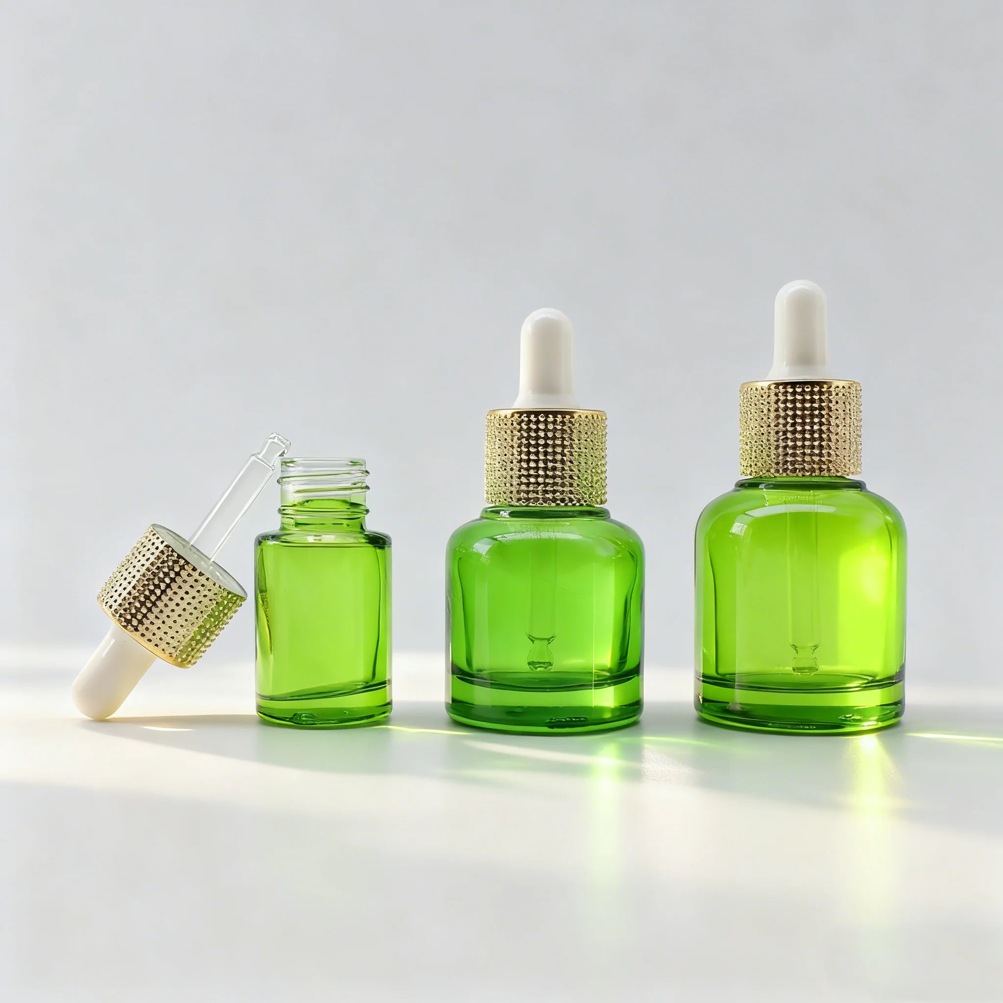 10ml 20ml 30ml Empty Essential Oil Glass Bottle Green Face Serum Glass Bottle With Dropper - 图片 2