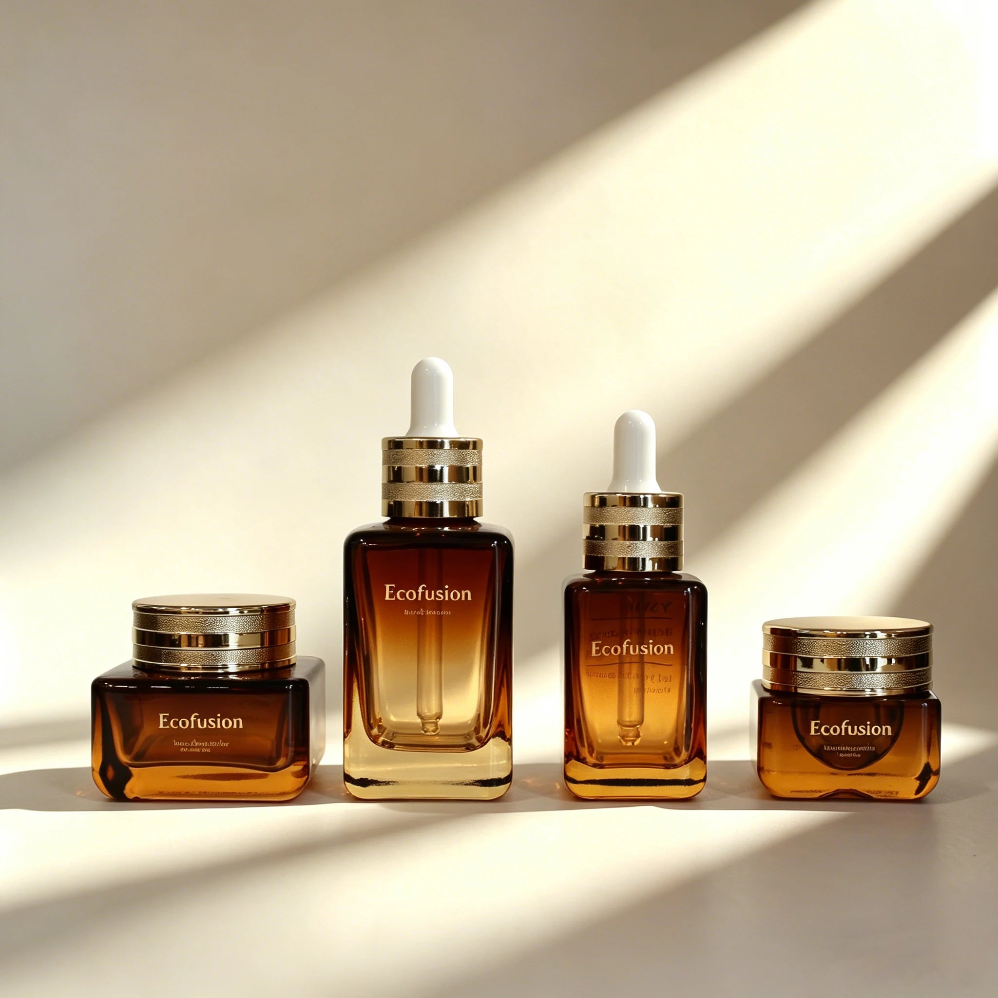 High-Grade Amber Glass Cosmetic Packaging Empty Square Serum Bottle & Cream Jar with Gold Metal Lid - 图片 7