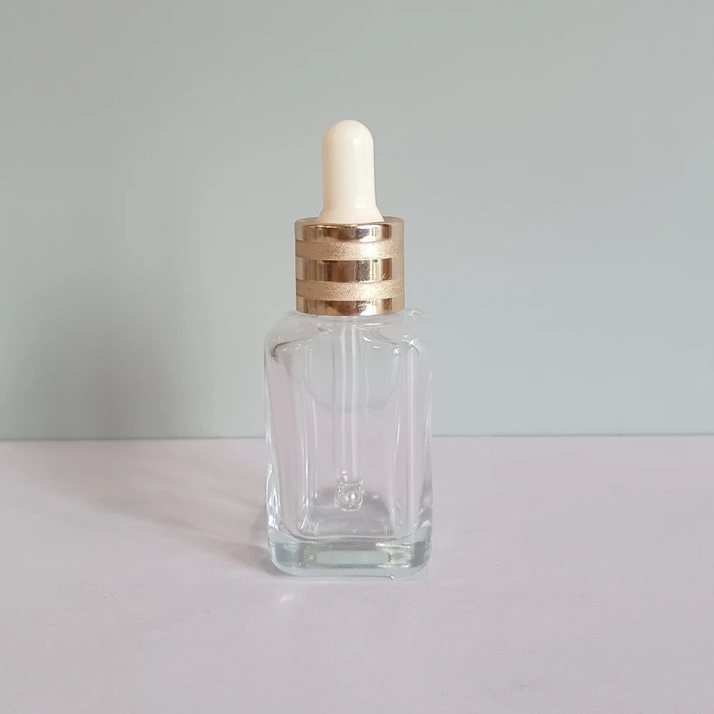 Luxury Transparent Square Dropper Bottle 30ml 50ml 75ml 100ml Cosmetic Glass Facial Serum Packaging Bottle for Essential Oil - 图片 5
