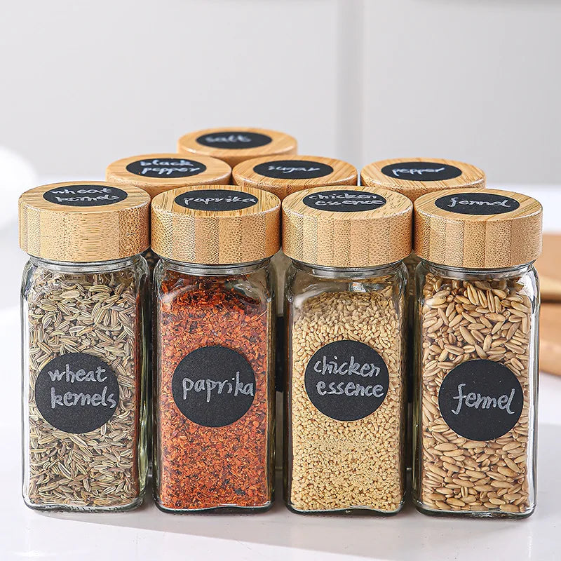 Kitchen 120ml 4oz Glass Spice Jars with Bamboo Lids Set M888 - 图片 2