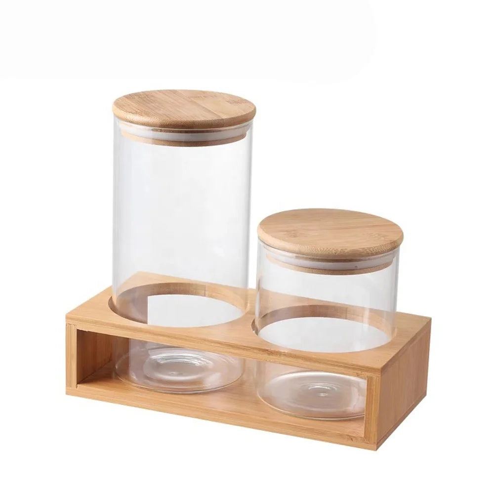 Stackable Customized Kitchen High Borosilicate Glass Storage Jar Set with Bamboo Lid for Food Cake Cookie Candy Spice B8888 - 图片 5