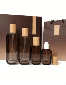 Luxury Glass Cosmetic Lotion Glass Pump Bottle Face Cream Jar with Bamboo Lid 20ml 30ml 50ml 100ml 120ml
