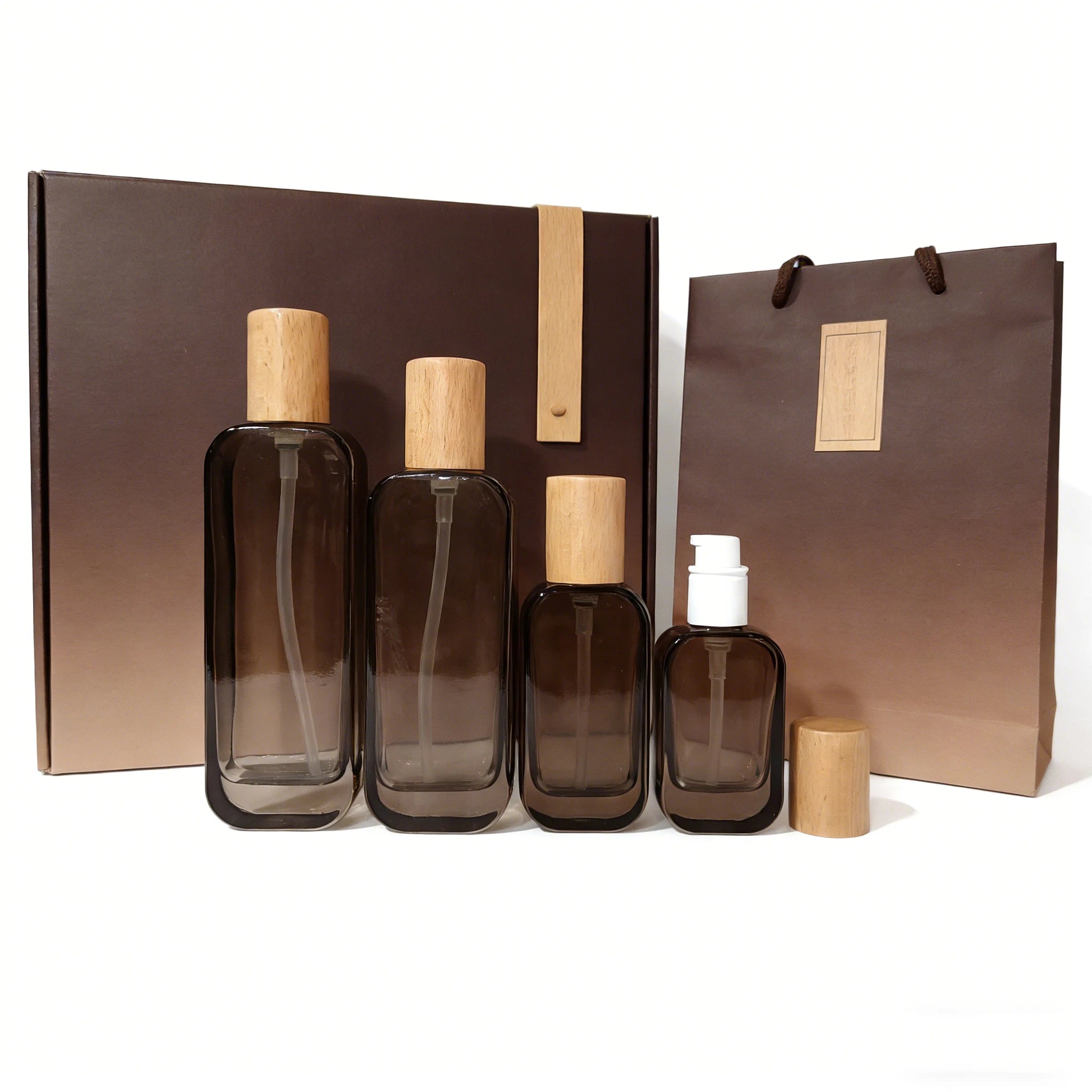 Luxury Glass Cosmetic Lotion Glass Pump Bottle Face Cream Jar with Bamboo Lid 20ml 30ml 50ml 100ml 120ml