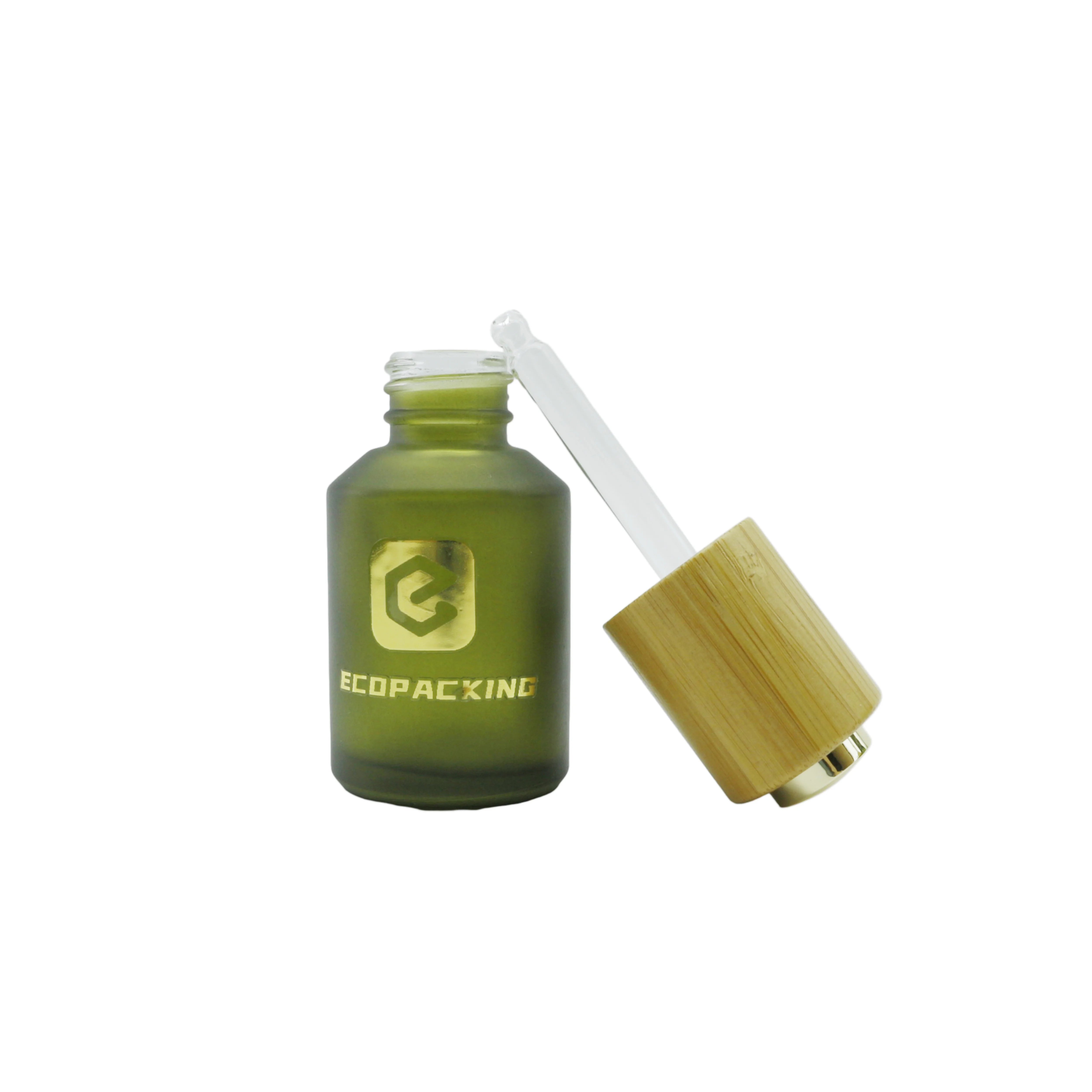 Frosted Olive Green Glass Bottle 30ml 60ml 120ml Cosmetic Bottle with 30g 50g Glass CreamJar with Bamboo Lid for Skin Care A888 - 图片 3