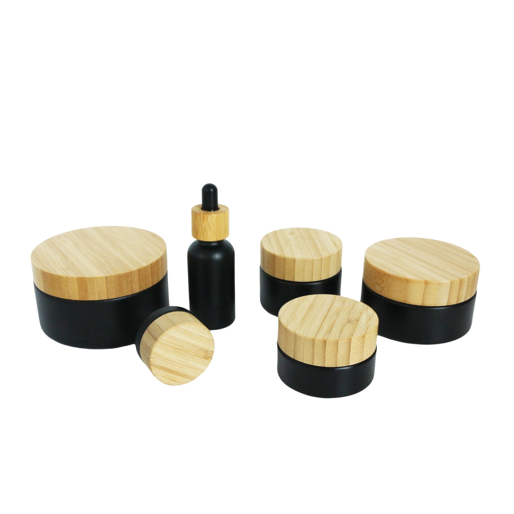 5g 15g 30g 50g 100g 200g Luxury Eco Friendly Matte Black Glass Cosmetic Cream Jar Container with Wooden Bamboo Lid for Skin Care - 图片 4
