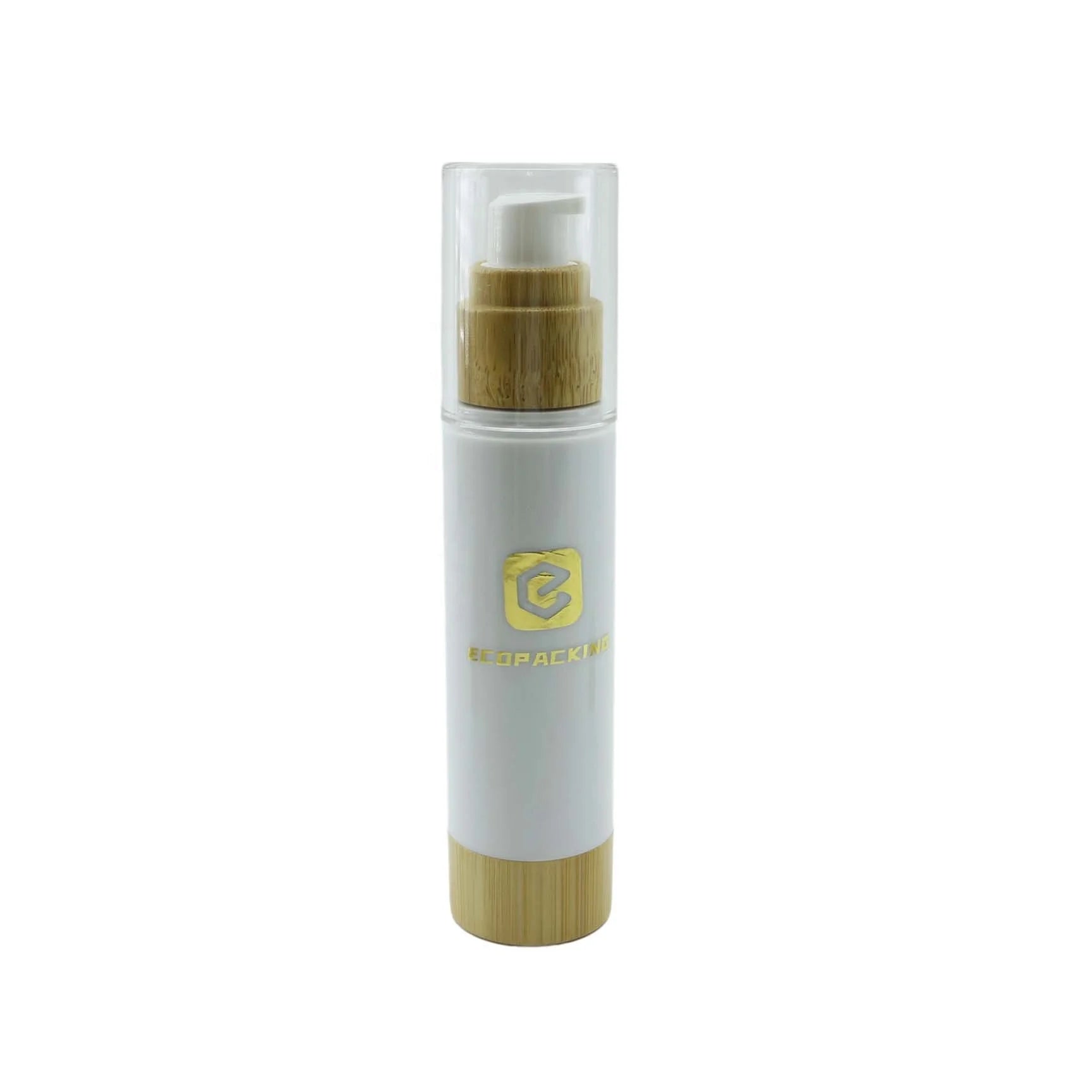 Hot Sale 100ml Custom White Bamboo Airless Pump Bottle clear Plastic Cream Bottle