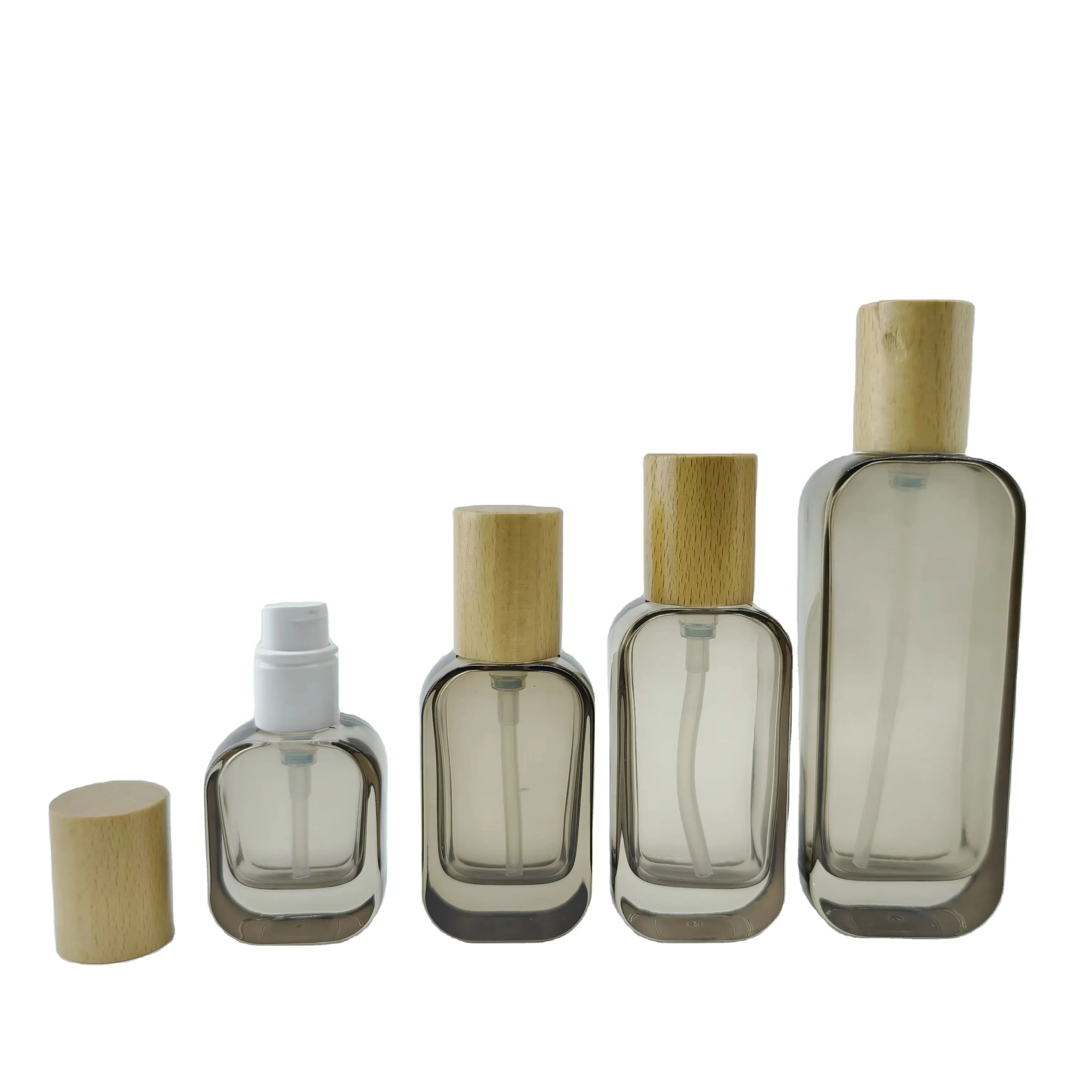 Skin Care 30g 50g 100g Empty Square Borosilicate Dark Glass Cream Jar with Screw Cap for Cosmetics with Wood Lid - 图片 6