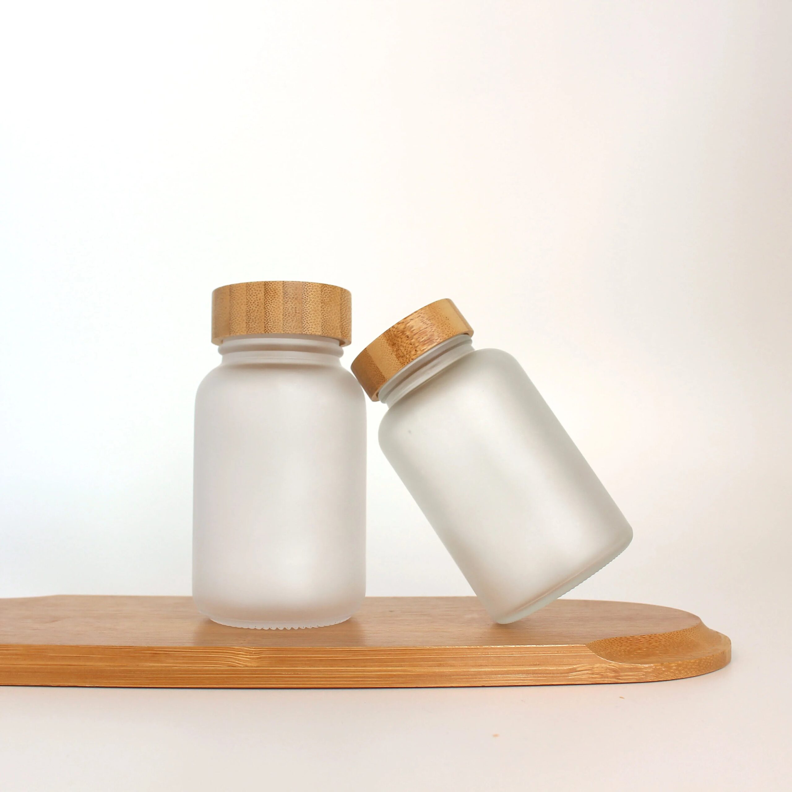 Health Care Product Supplements Frosted Glass Vitamin Capsule Packaging Bottle With Bamboo Lid - 图片 7
