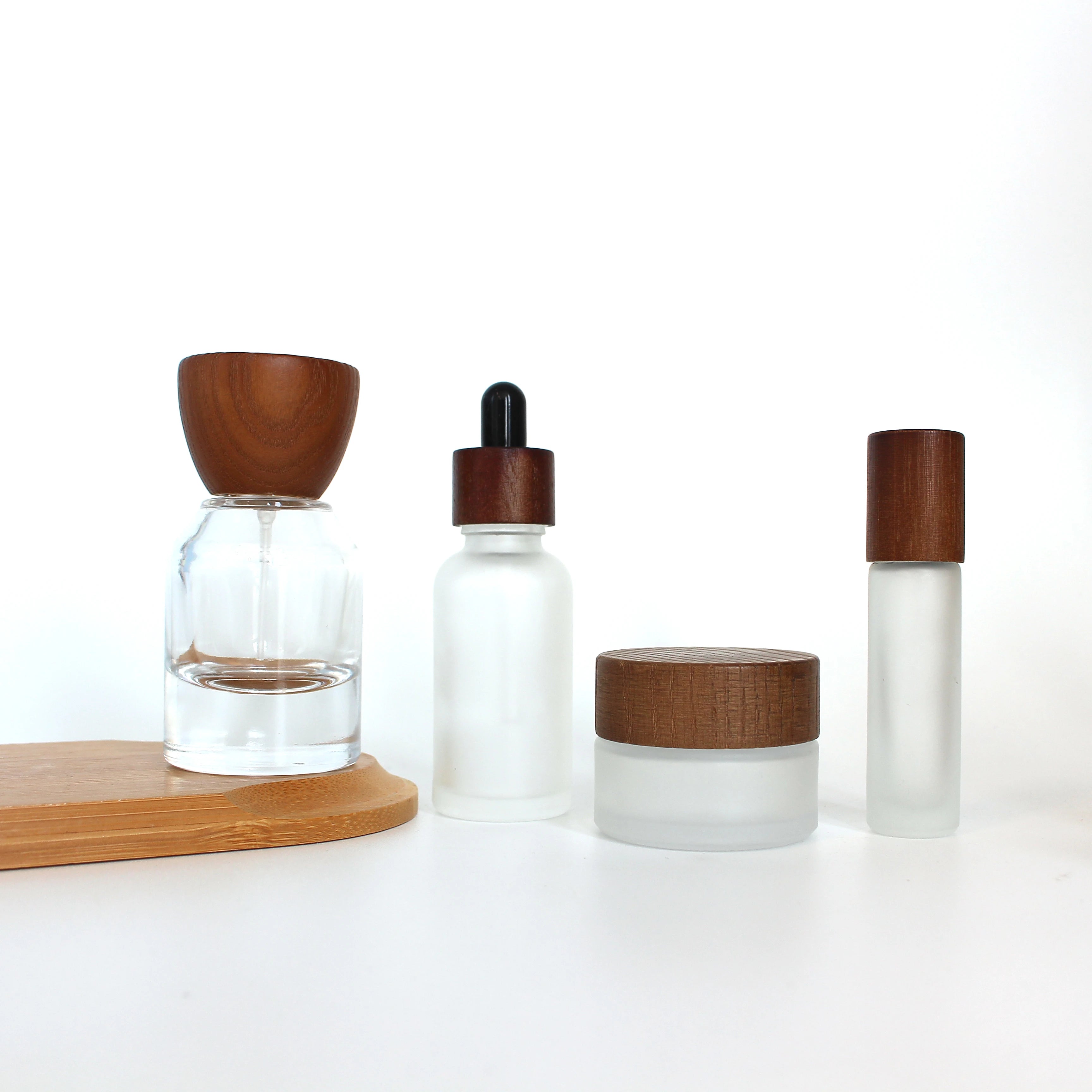 Essential Oil Perfume Cosmetic Dropper Glass Bottle Glass Roll on Bottle with Walnut Wood Cap Ash Wood - 图片 4