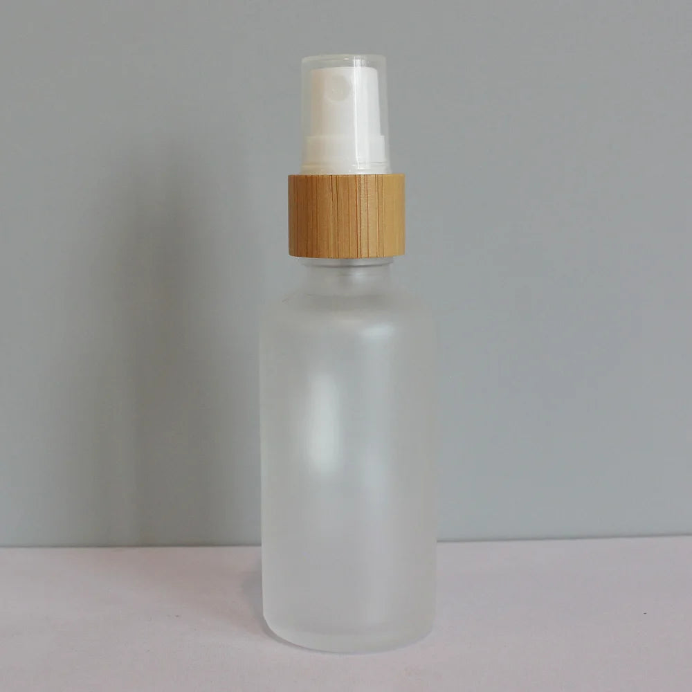 1 oz 2 oz 4 oz Round Transparent clear Frosted Cosmetic Essential Oil Dropper Glass Serum Bottle with Bamboo Pump Dropper Spray - 图片 5