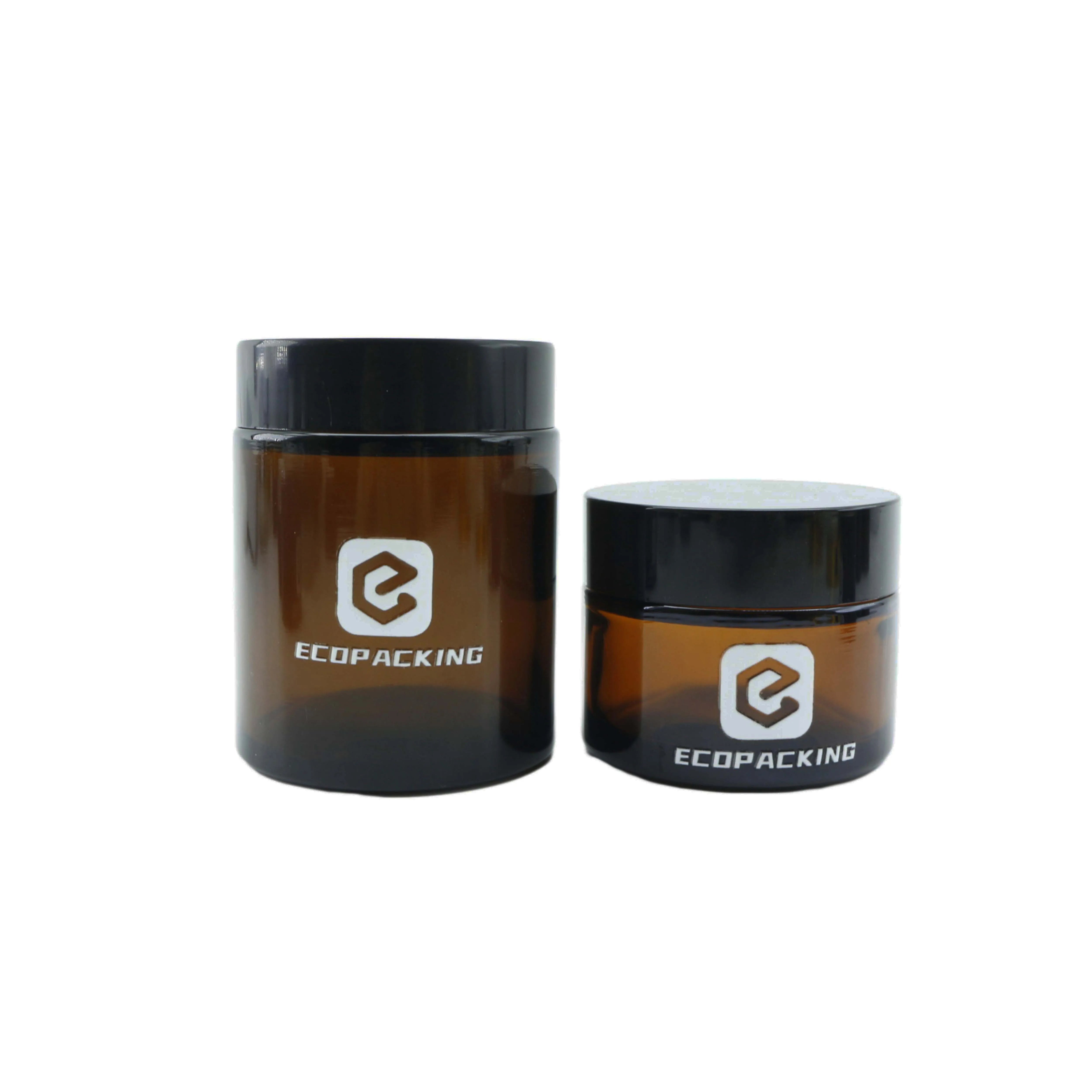 Empty Round Cosmetic Container Refillable Mini Eye Cream Face Cream Amber Glass Jar With Black Lids - 图片 3