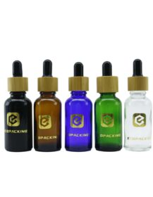 Matt Frosted Amber Blue clear Black Green Glass Bamboo Dropper Bottle 5ml 10ml 15ml 20ml 30 ml 50ml 60ml 100ml for Essential Oil