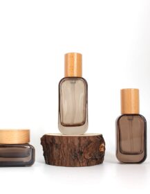 30ml 50ml 100ml 120ml Square Clear Black Glass Pump Bottle and Cosmetics Jar With Bamboo Lid
