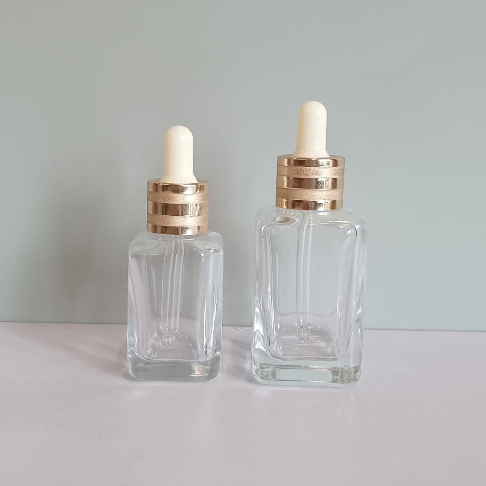 Luxury Transparent Square Dropper Bottle 30ml 50ml 75ml 100ml Cosmetic Glass Facial Serum Packaging Bottle for Essential Oil - 图片 4