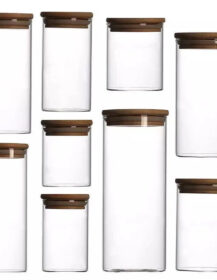 Hot Sale Round Kitchen Spice Storage Jar Borosilicate Glass Container Glass Jar with Bamboo Wood Lids