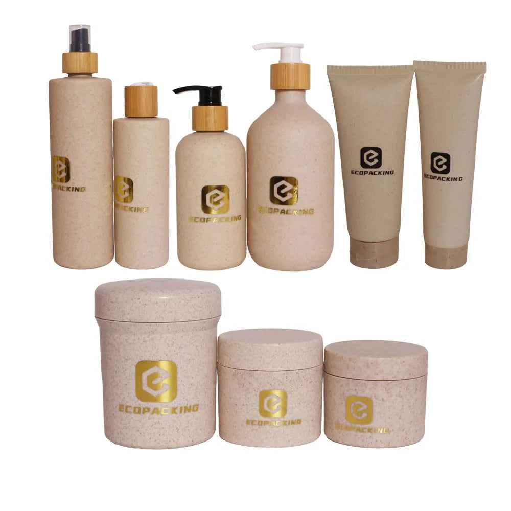 15g 50g 100g 250g Cosmetic Plastic Cream Jar Container Wheat Straw Shampoo Pump Spray Plastic Bottle 100ml 250ml 500ml F888