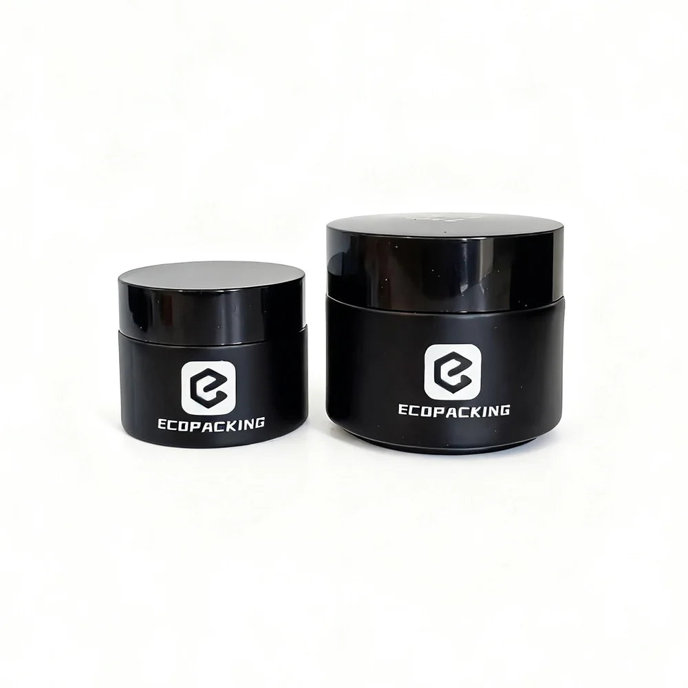 Empty Round 100g 50g 30g 20g 15g 10g 5g 1oz UV Matte Black Glass Jars with Gold Silver Black Plastic Aluminum Lids - 图片 6