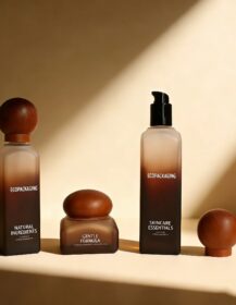 Cosmetic Skincare Packaging Custom square Glass Pump Serum Bottle&cream Jar with Water Transfer Printing Wood Cap