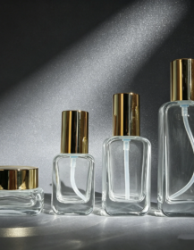 Luxury 30ml 50ml 100ml 120ml Thick Wall Rectangle Clear Frosting Glass Oblate Pump Toner Mist Spray Bottle With Gold Lid
