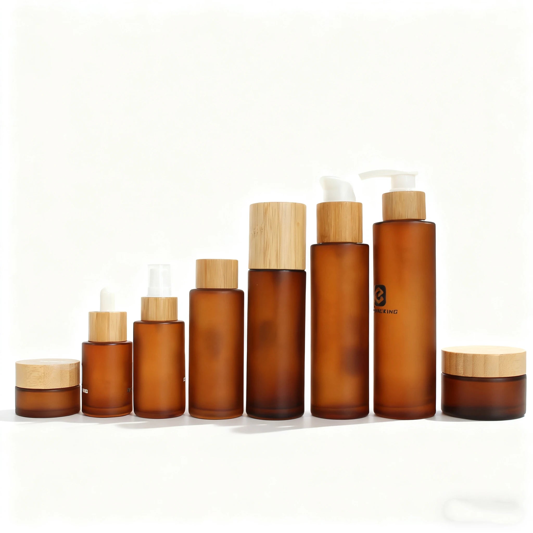 Natural 30ml 50ml 100ml Essential Oil Frosted Amber Glass Pump Bottle with Bamboo Dropper for Serum Packaging - 图片 2