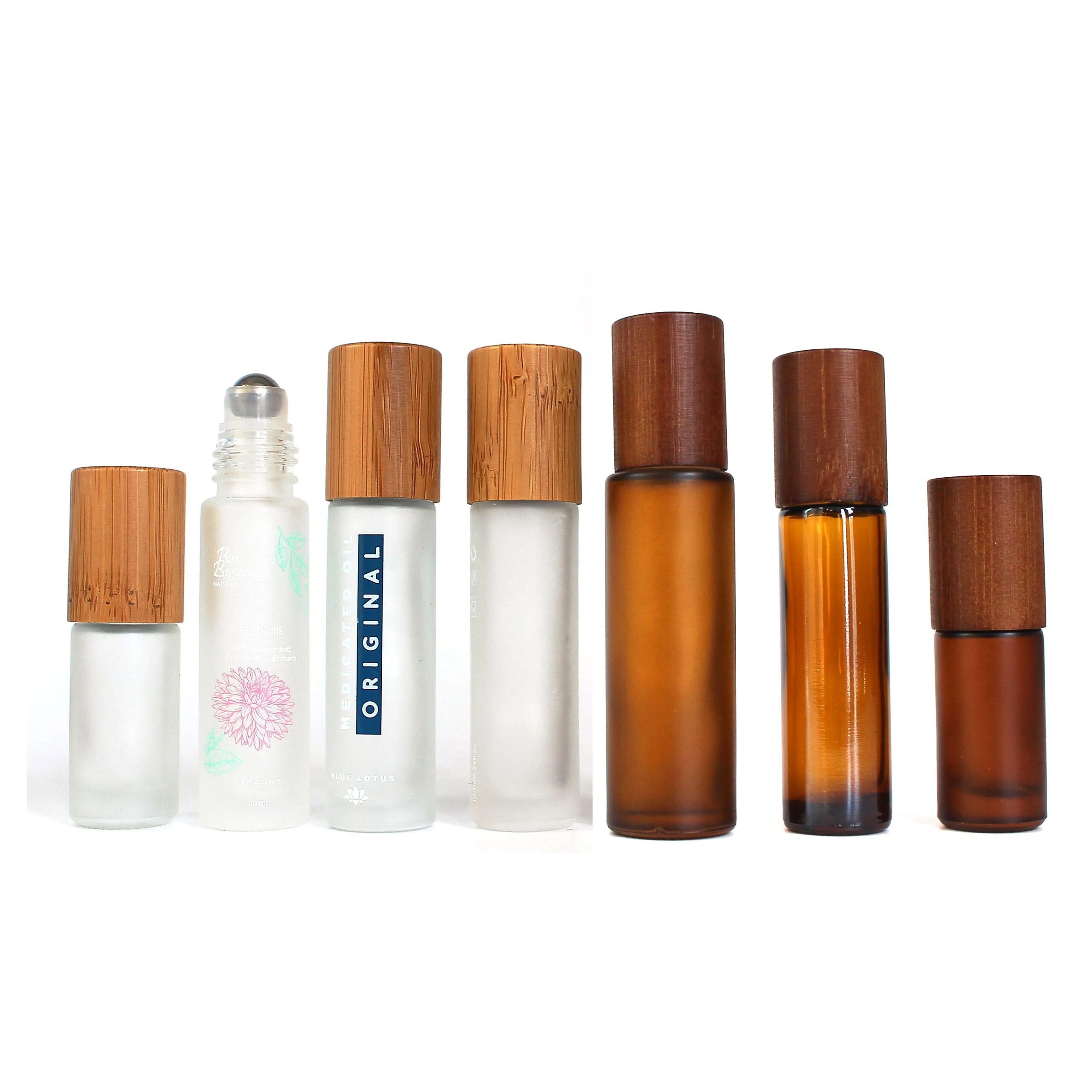 Empty Bamboo Wooden Refillable 10 ml Frosted Amebr Essential Oils Roller Perfume Bottle - 图片 7