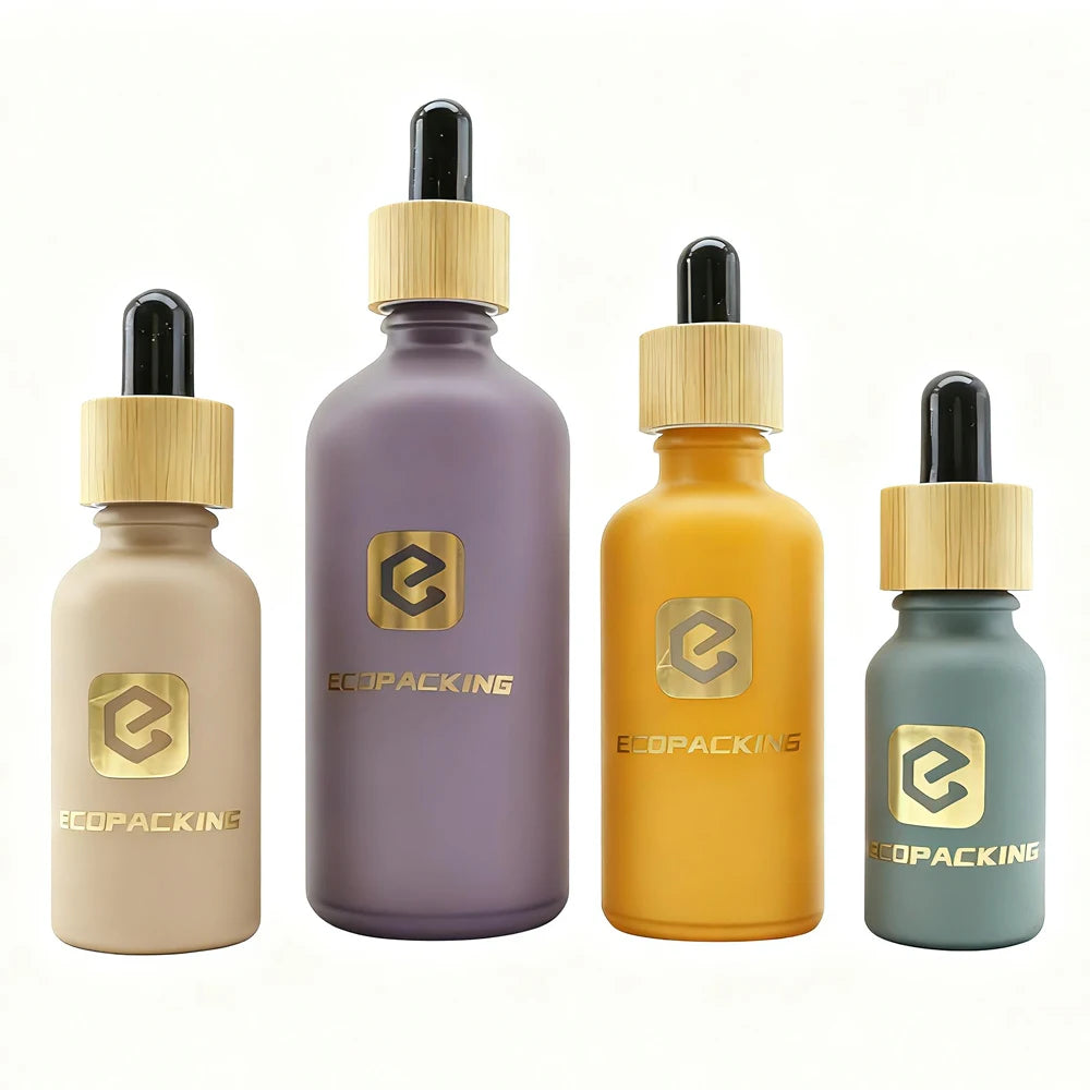 30ml Frosted Glass Dropper Bottle with Bamboo Pipette Amber & Blue Colors Customizable for Essential Oil Eye Drops & Mascara - 图片 2