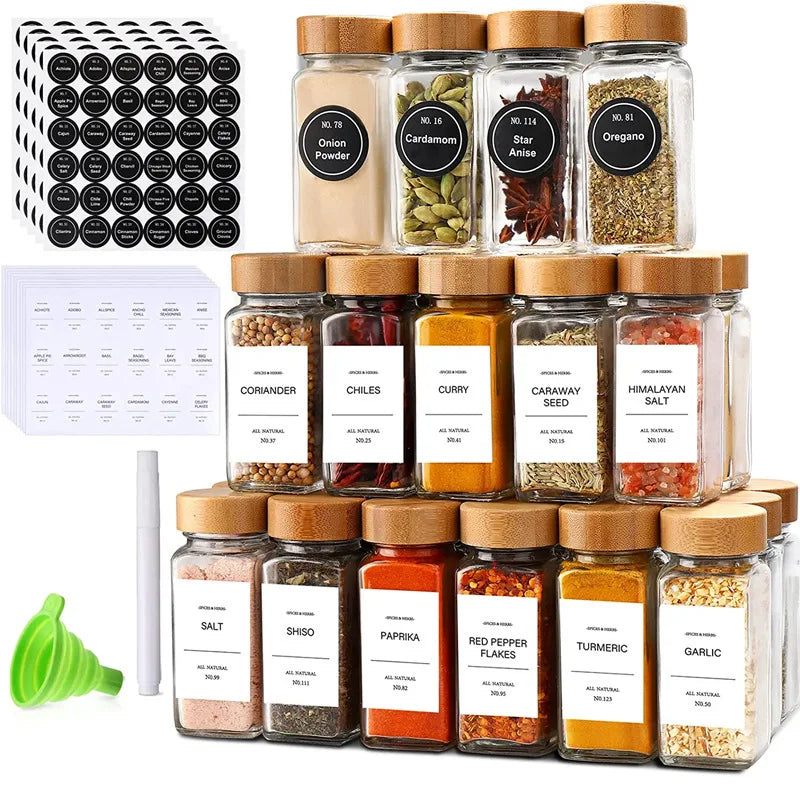 Kitchen 120ml 4oz Glass Spice Jars with Bamboo Lids Set M888